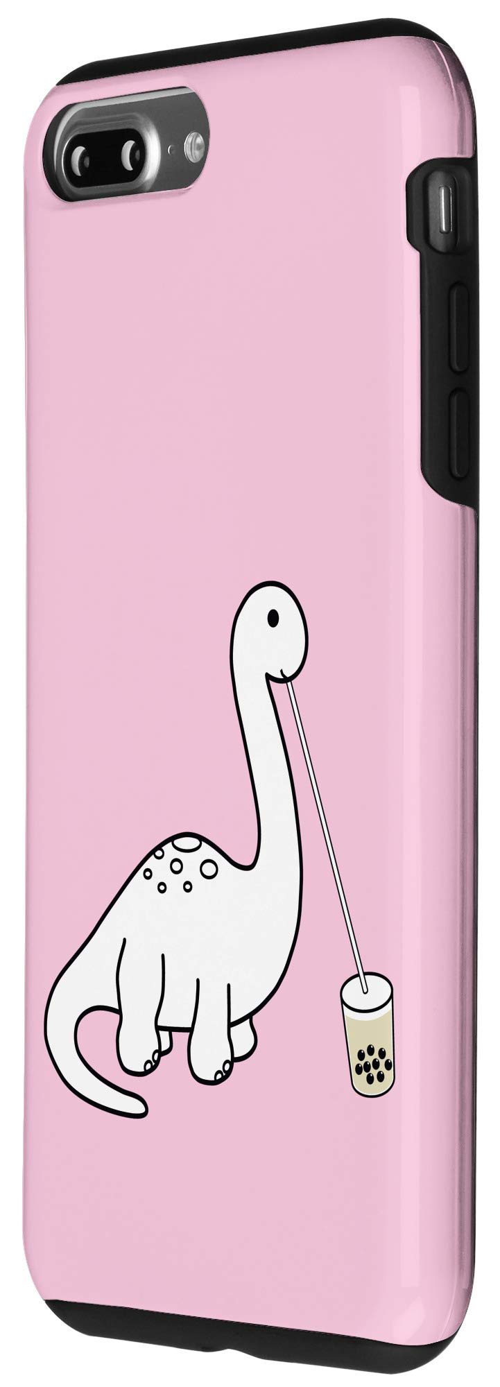Dino Brontosaur Drinking Boba Bubble Milk Tea Pink Phone Case for iPhone 7 Plus/8 Plus - Cute Dinosaur Design, Protective Cover for Everyday Use & Gift Giving