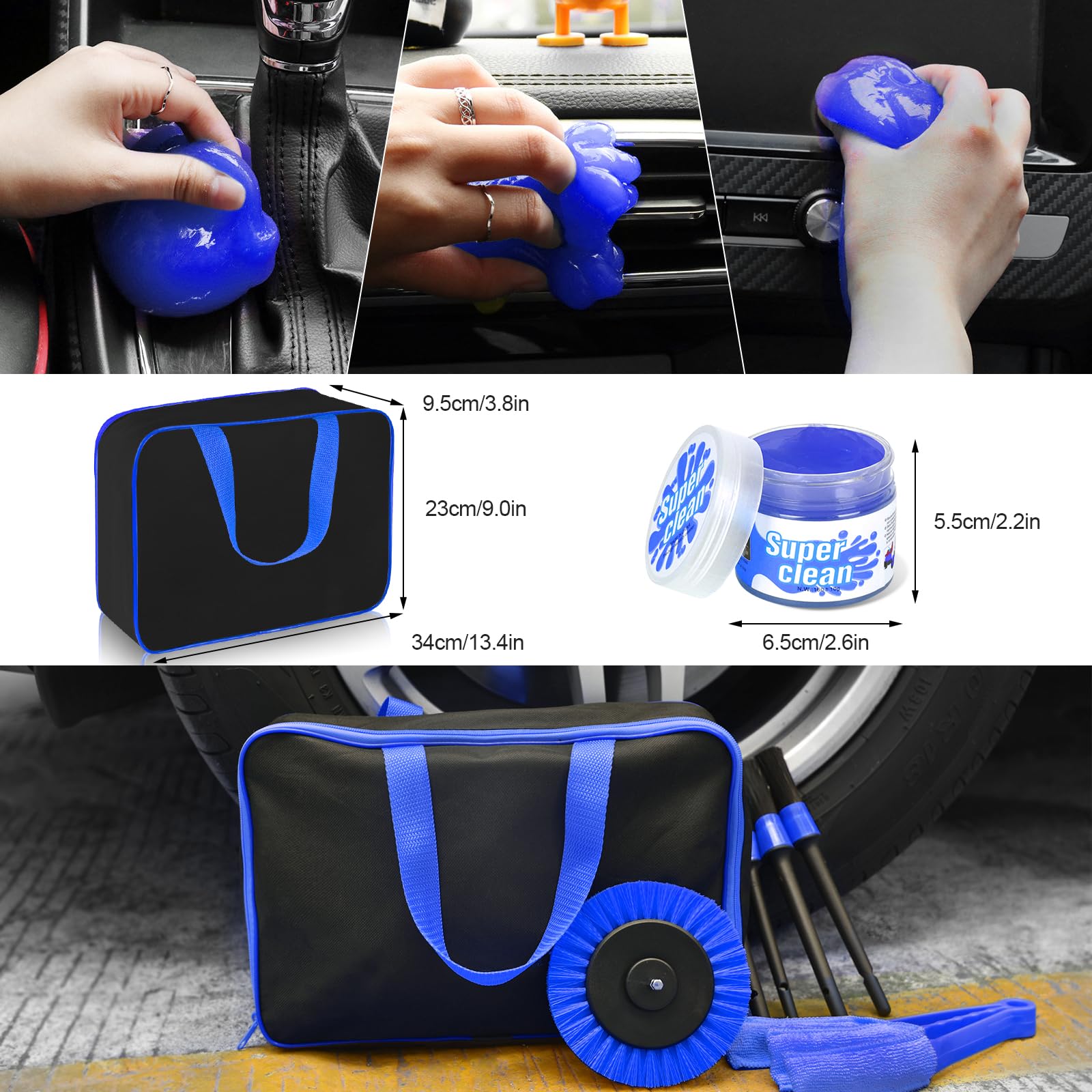 20-Piece Professional Car Cleaning Kit with Detailing Brushes & Carry Bag - Interior & Exterior Auto Care Set for Dashboard, Wheels, Leather Seats - Perfect for Car Wash, Detailing & Maintenance (Blue)