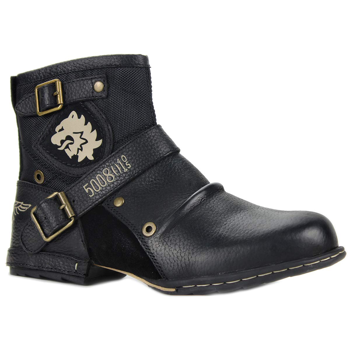 Men's Leather Casual Motorcycle Combat Hiking Ankle Boots with Side Zipper - Perfect for Riding, Outdoor Adventures & Everyday Wear