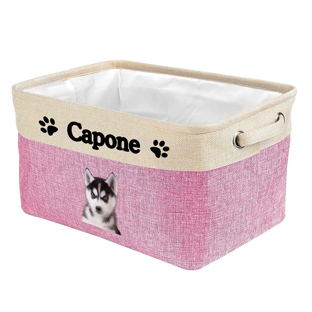 Foldable Storage Basket with Funny Husky Design - Collapsible Fabric Pet Toy Organizer Bin with Handles for Home, Closet & Shelf Organization - Durable Pink & White Storage Cube (Perfect for Pet Supplies, Kids' Room & Small Space Storage)