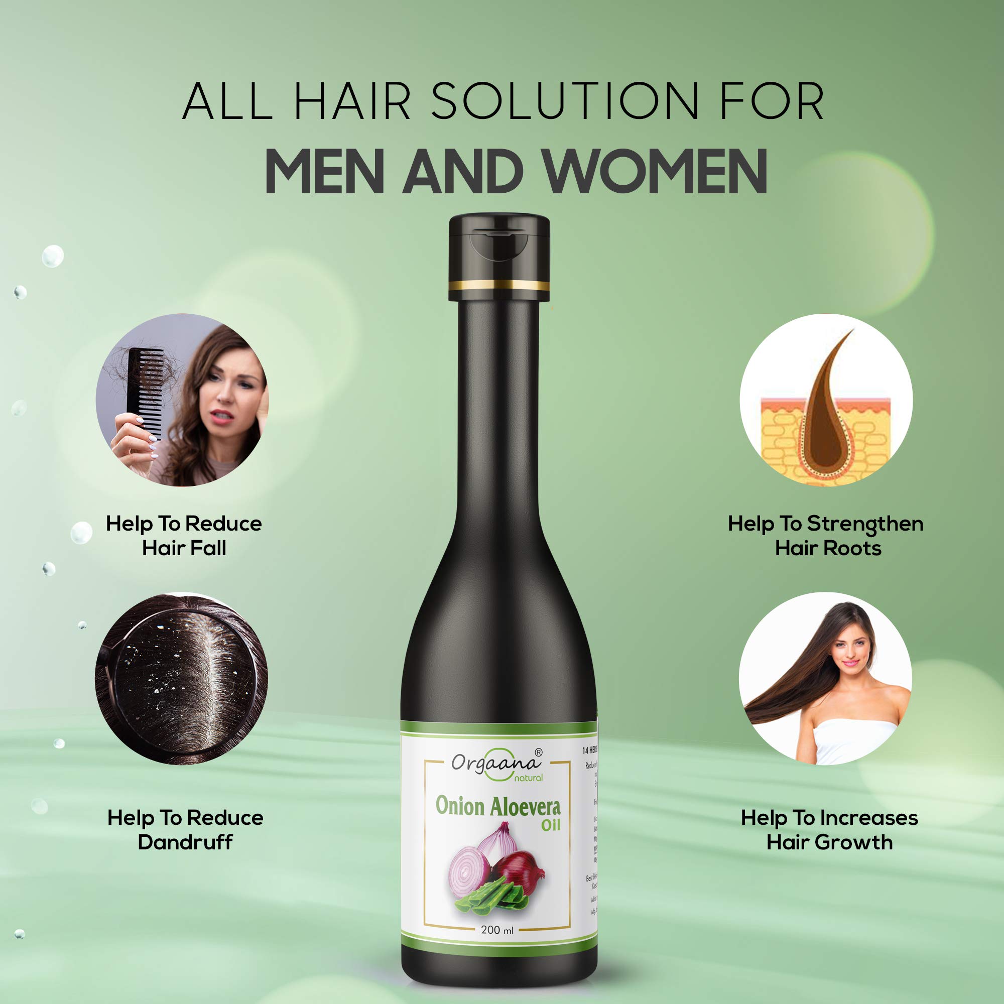 Orgaana Natural Onion & Aloe Vera Hair Oil with 12 Essential Oils - Hair Growth Treatment for Men & Women (200ml) - Promotes Thicker, Stronger Hair for Daily Use & Scalp Care