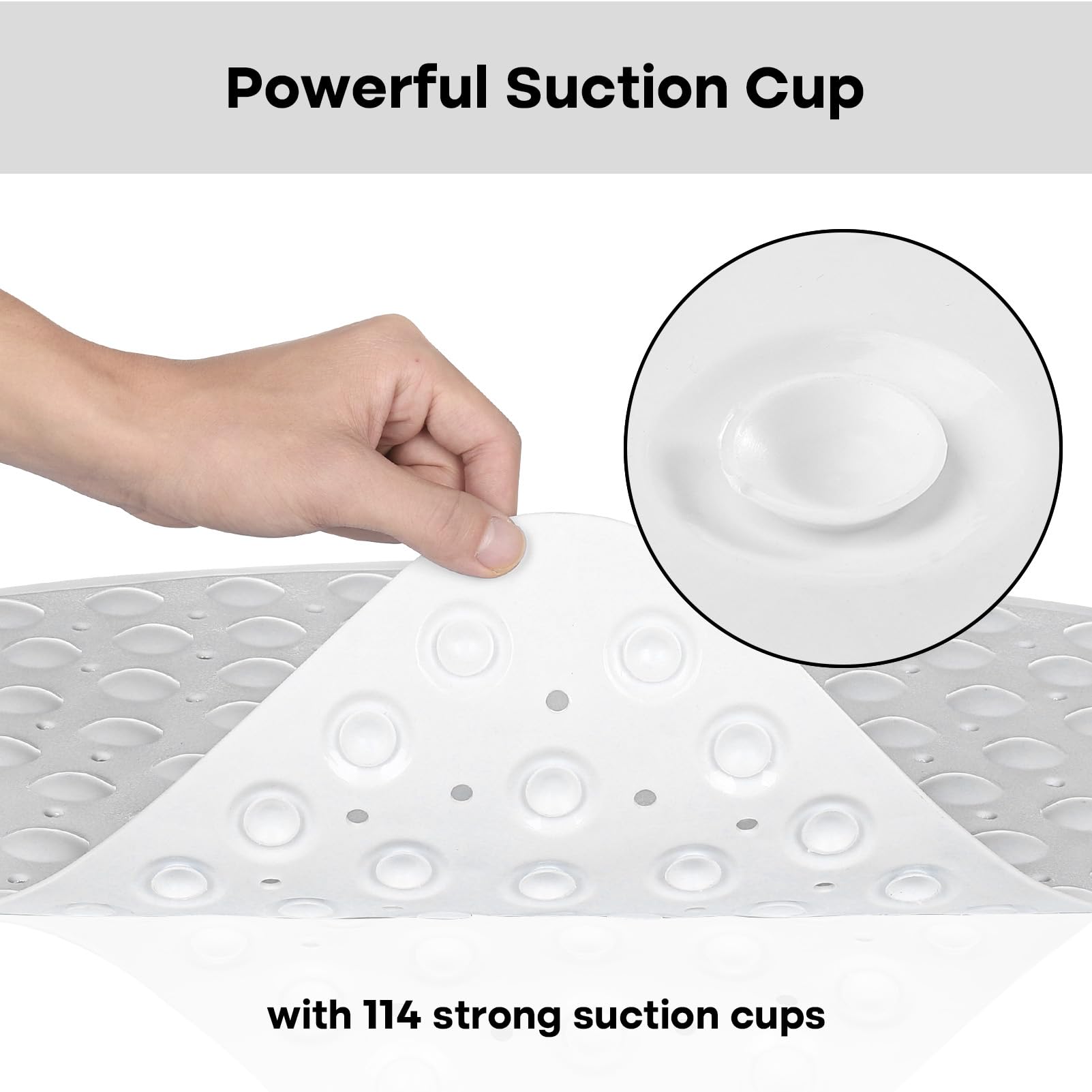 Non-Slip Corner Shower Mat 21x21 Inches with Suction Cups - Machine Washable Triangle Bath Mat for Shower Stall, Bathroom Safety - Perfect for Elderly & Kids in Wet Areas (White)