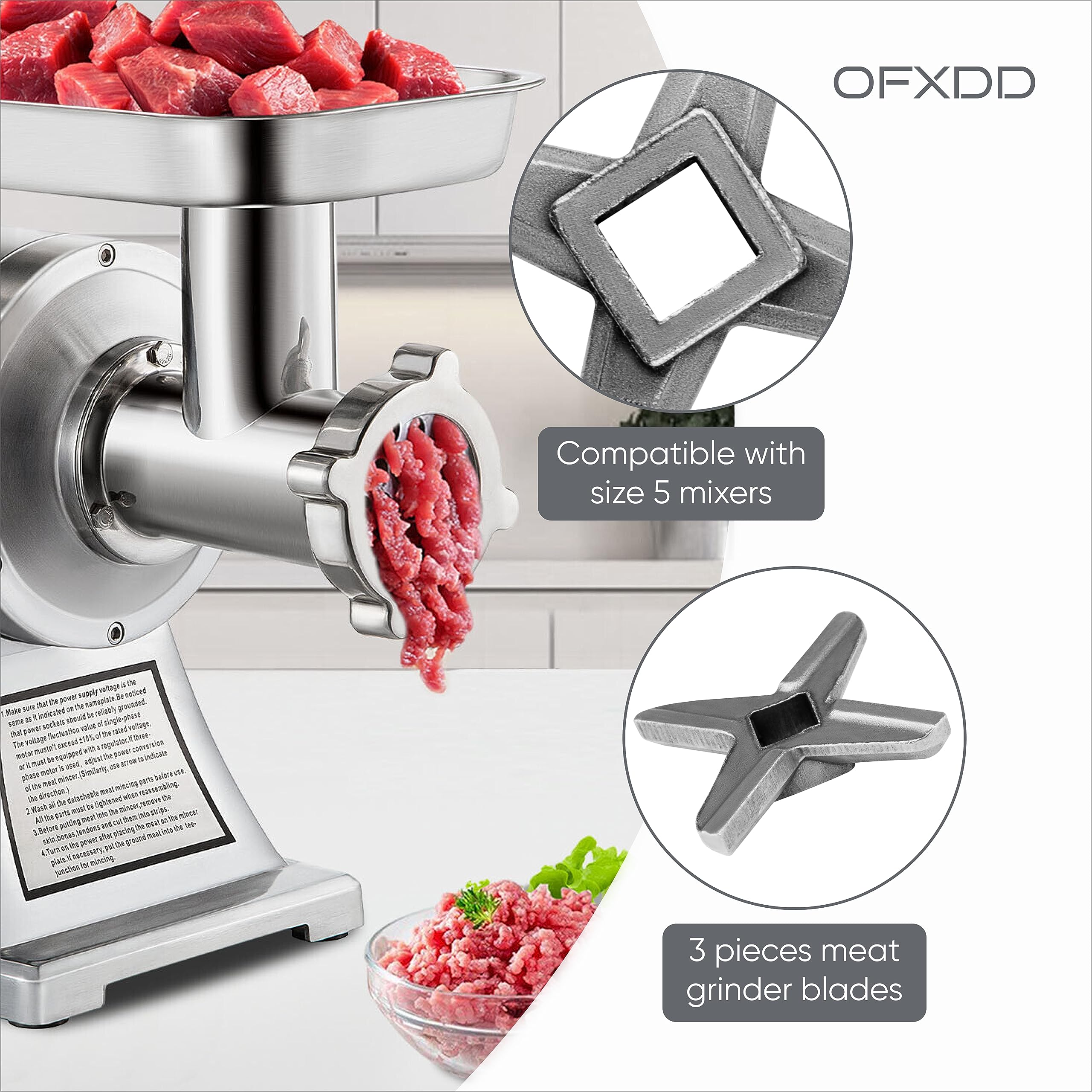 Premium #5 Stainless Steel Meat Grinder Blades - Pack of 3 - Sharp Replacement Knife Blades for Grinding & Cutting Beef, Pork, Sausage - Perfect for Home Kitchens & Commercial Use