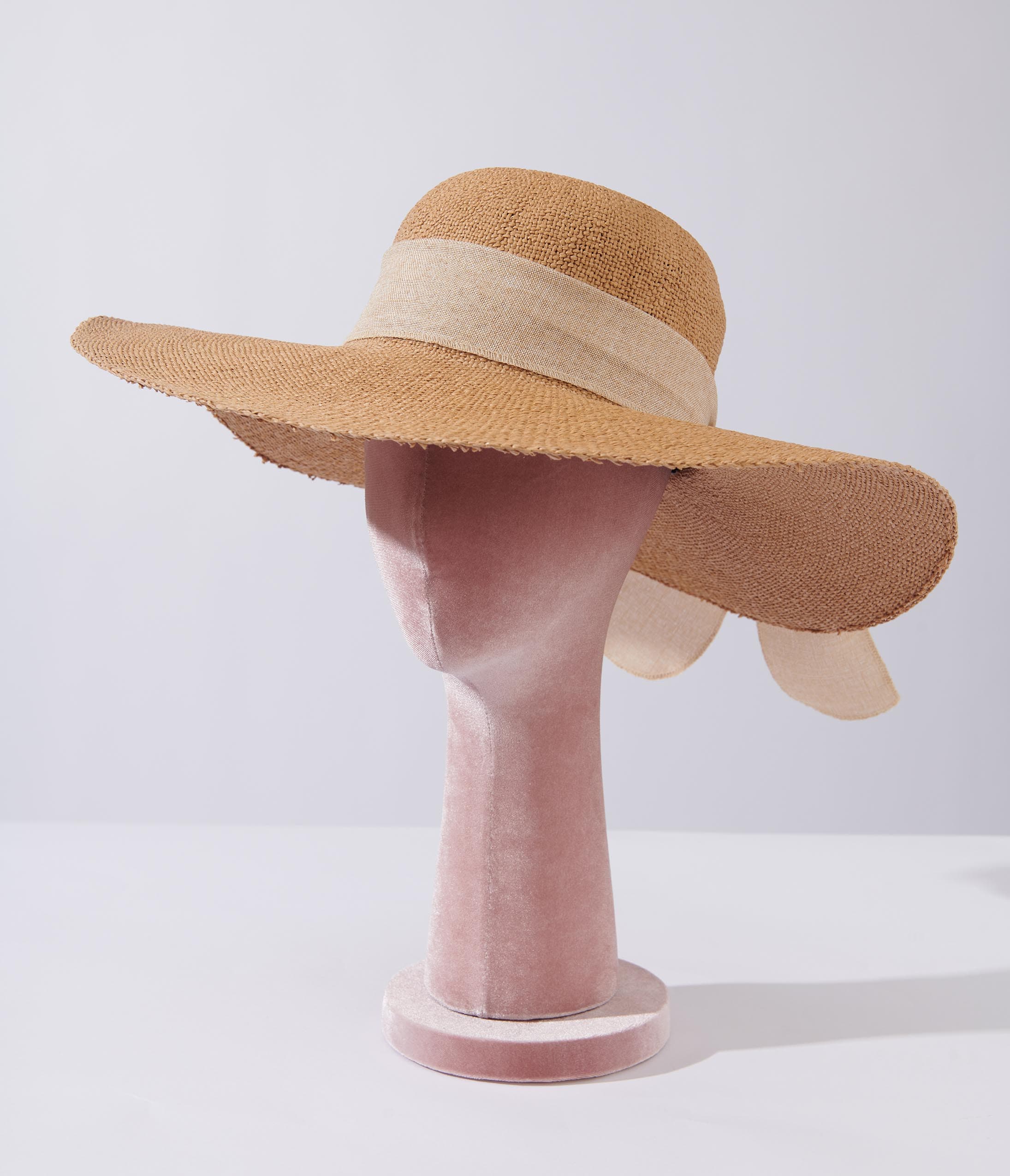 Tan & Beige Bow Toyo Braid Sun Hat for Women - UV Protection Wide Brim Summer Beach Hat - Perfect for Outdoor, Travel, and Vacation