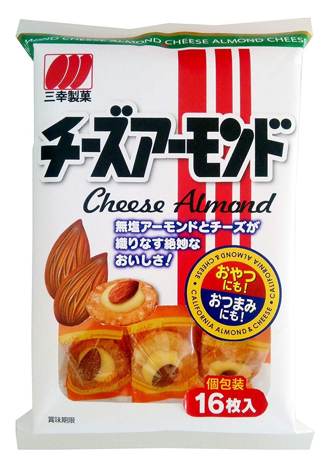 Premium Sanko Cheese Almond Rice Crackers - 16 Sheets x 12 Packs | Authentic Japanese Poplar Snack | Perfect for Office Snacks, Party Treats & Asian Food Lovers