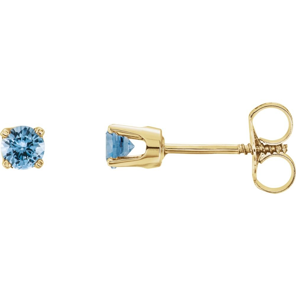 14K Yellow Gold Simulated Aquamarine Polished Stud Earrings for Women - Elegant Jewelry Gift for Birthday, Anniversary & Special Occasions