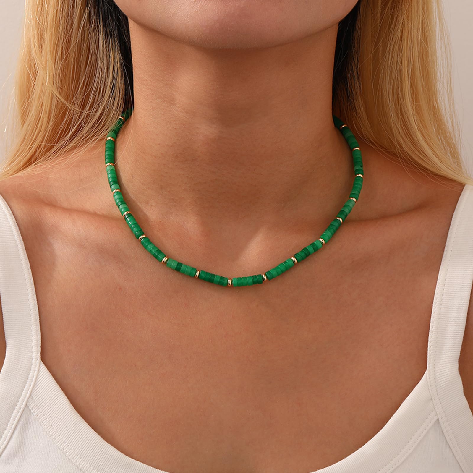 Apsvo Beaded Necklaces for Women - Gemstone Boho Choker Necklace, Natural Stone Jewelry for Summer & Beach Wear | Perfect for Boho Fashion, Casual Outfits & Vacation Accessories
