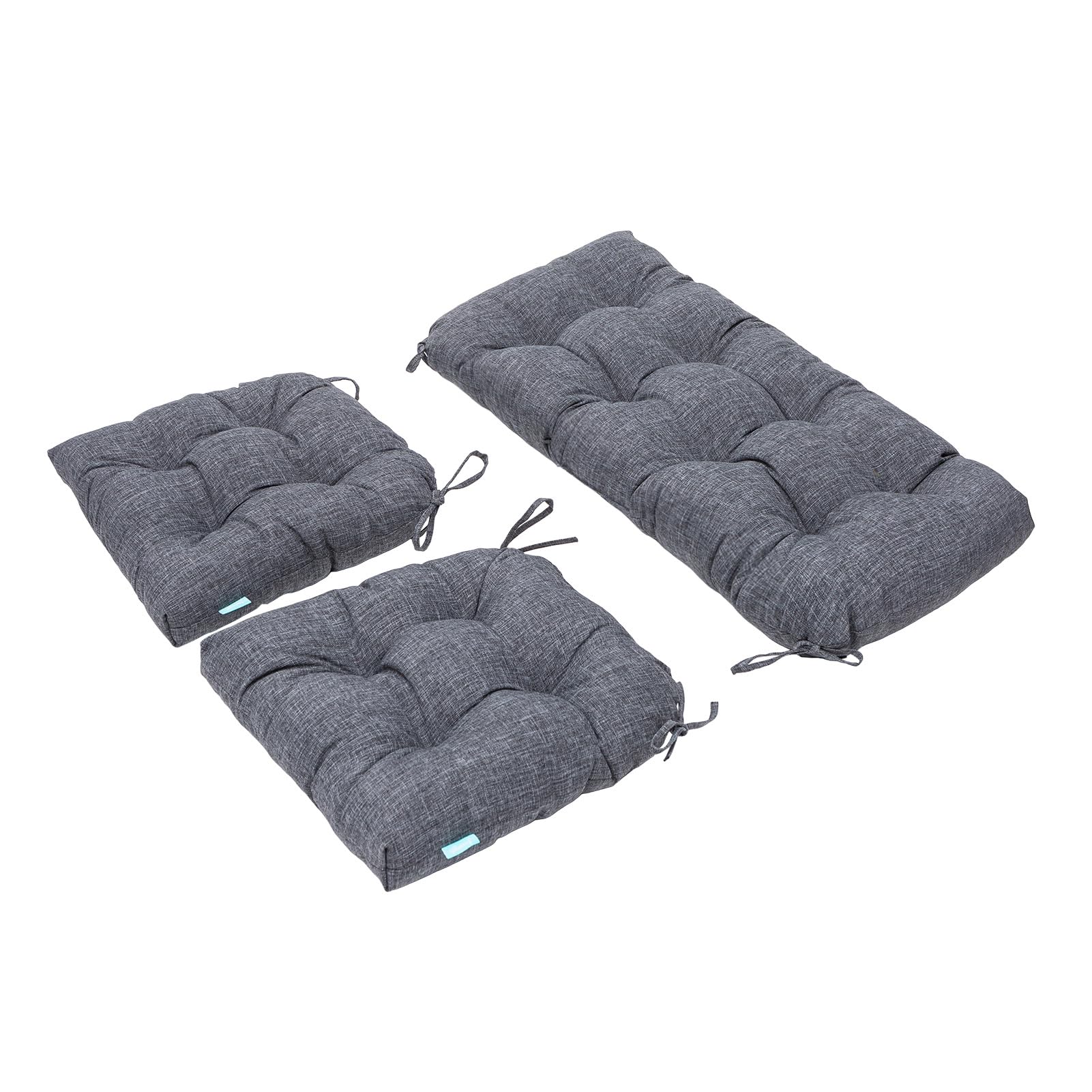 QILLOWAY Outdoor/Indoor Patio Wicker Seat Cushions with Ties - Set of 3 U-Shape Cushions for Loveseat, Bench, Porch & Patio Furniture - Waterproof & Weather-Resistant - Charcoal Grey/Black - Perfect for Garden, Deck & Backyard Relaxation
