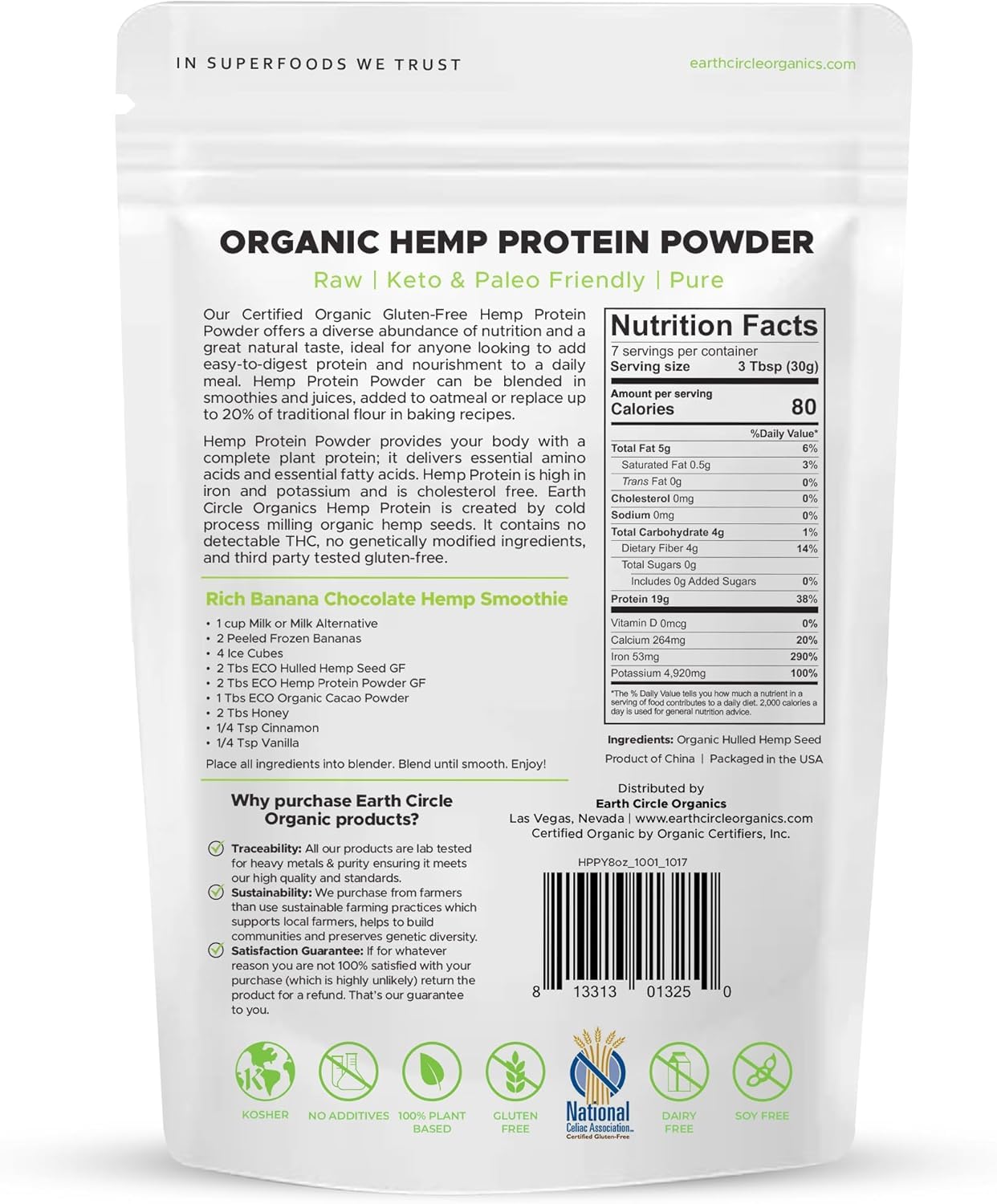 Organic Hemp Protein Powder - 100% Gluten Free, Vegan & Plant Based Protein Supplement - Lab Tested for Purity - Keto Friendly, Meal Replacement & Workout Recovery (8oz, Pack of 3) - Perfect for Smoothies, Baking & Post-Workout Shakes