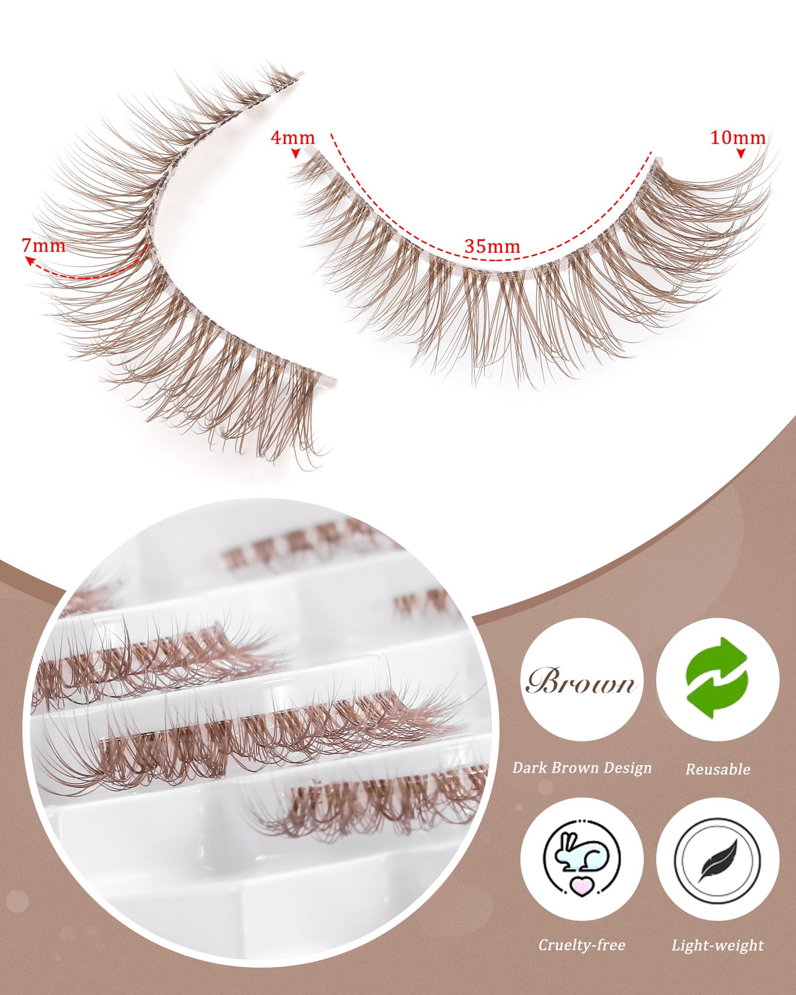 Outopen 10 Pairs Brown Lashes - Natural Look Cat Eye False Eyelashes with Wispy Clear Band, Short Length for Everyday Wear | Perfect for Work, Date Night & Special Occasions