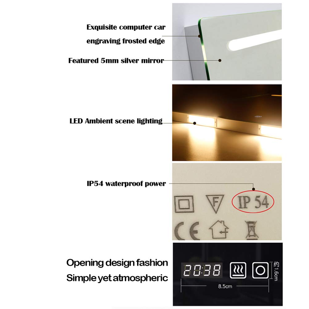 LED Illuminated Bathroom Mirror with Sensor Switch, Demister & Digital Clock - Square Wall-Mounted Vanity Mirror with White/Warm Dual Light for Makeup & Shaving - Perfect for Modern Bathrooms, Bedrooms and Dressing Rooms
