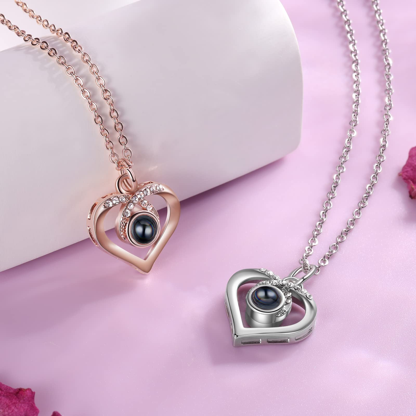 Glooraca Personalized Photo Necklace for Women - Custom Engraved Picture Pendant Jewelry with Projection, Best Birthday Gift for Girlfriend, Wife & Mom - Perfect for Anniversaries, Valentine's Day & Mother's Day