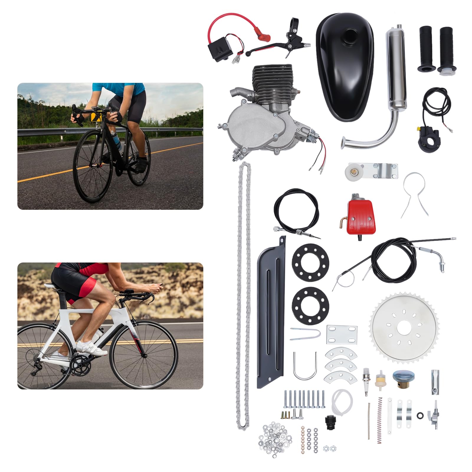 2 Stroke 100CC Bicycle Engine Kit - Motorized Bike Conversion Kit with CDI Ignition & Air Cooling (Black/Red/Silver) - Perfect for DIY Bike Motorization & Commuting