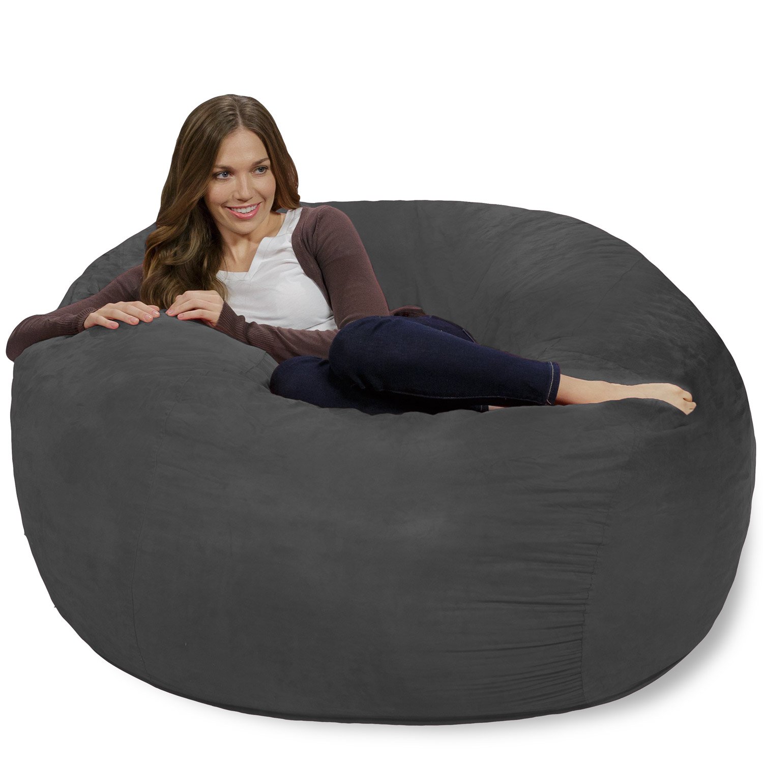 Chill Sack Bean Bag Chair: Giant 4' Memory Foam Bean Bag Sofa with Soft Microfiber Cover - Charcoal Gray - Perfect for Living Rooms, Game Rooms & Dorm Relaxation