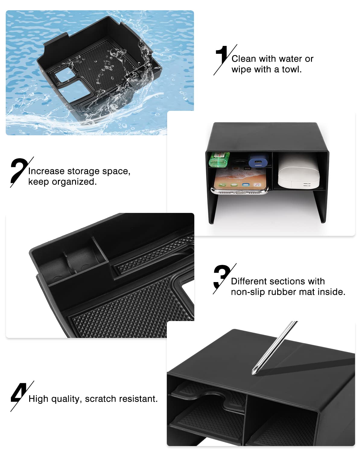 2PCS Center Console Organizer Tray for 2022-2025 Toyota Corolla Cross | Non-Slip Armrest Storage Box | Car Accessories for Organization | Perfect for Road Trips & Daily Commute