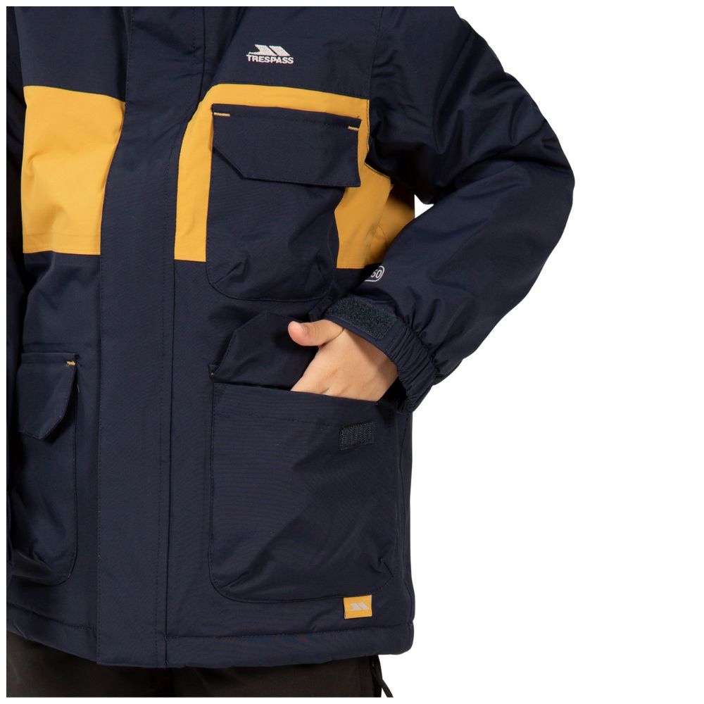 Trespass Montee Boys Ski Jacket - Waterproof Winter Coat for Kids, Navy Blue - Perfect for Snowboarding, Skiing & Outdoor Winter Activities