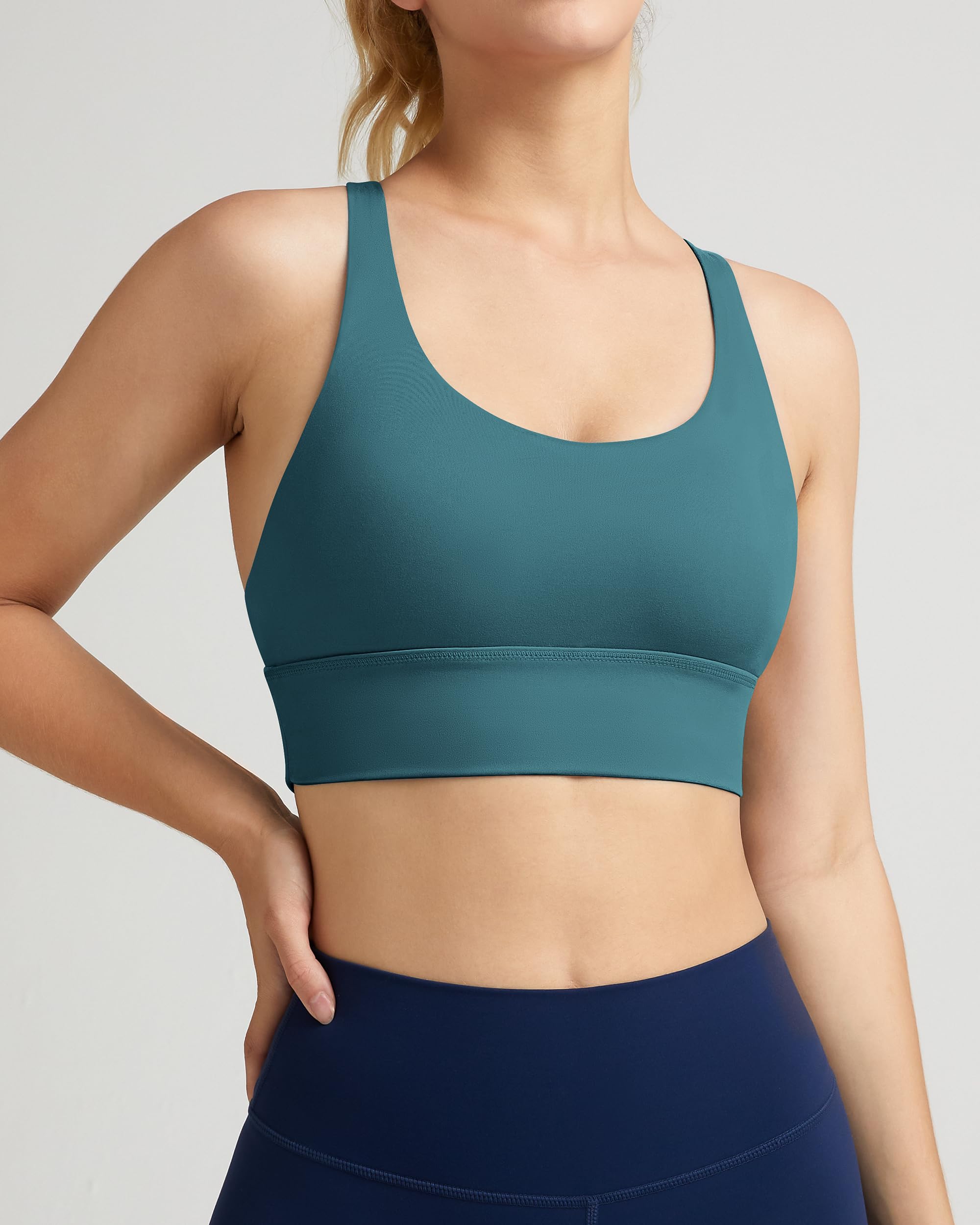 QUEENIEKE Women's Strappy Longline Sports Bra - Wirefree Criss Cross Support for Workout, Yoga & Running | Comfortable Gym & Activewear Top