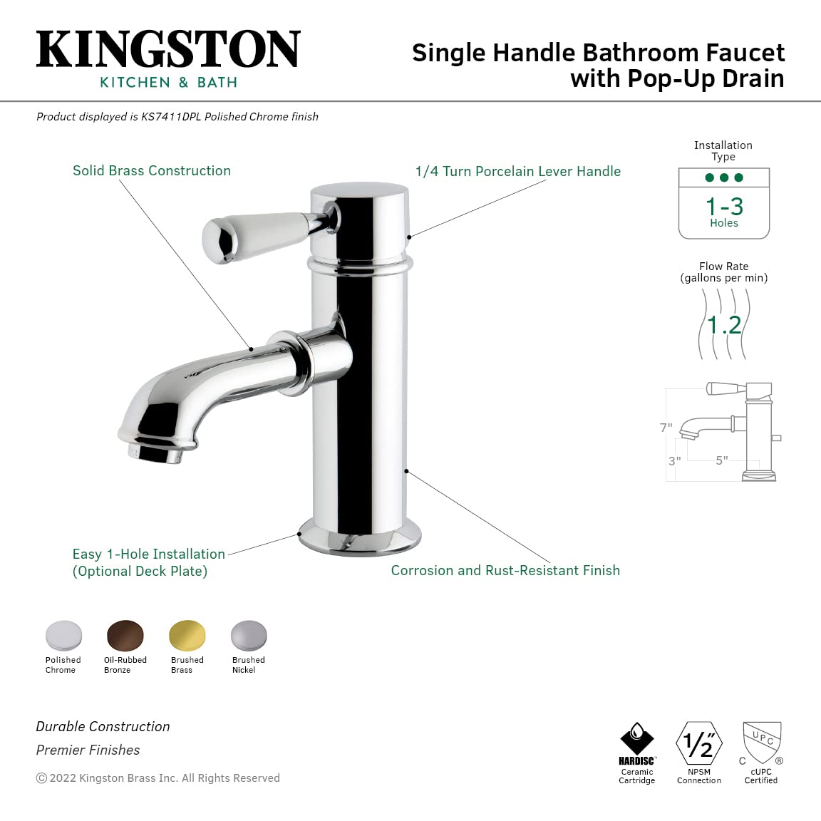 Kingston Brass KS7418DPL Paris Bathroom Faucet - 5-1/8