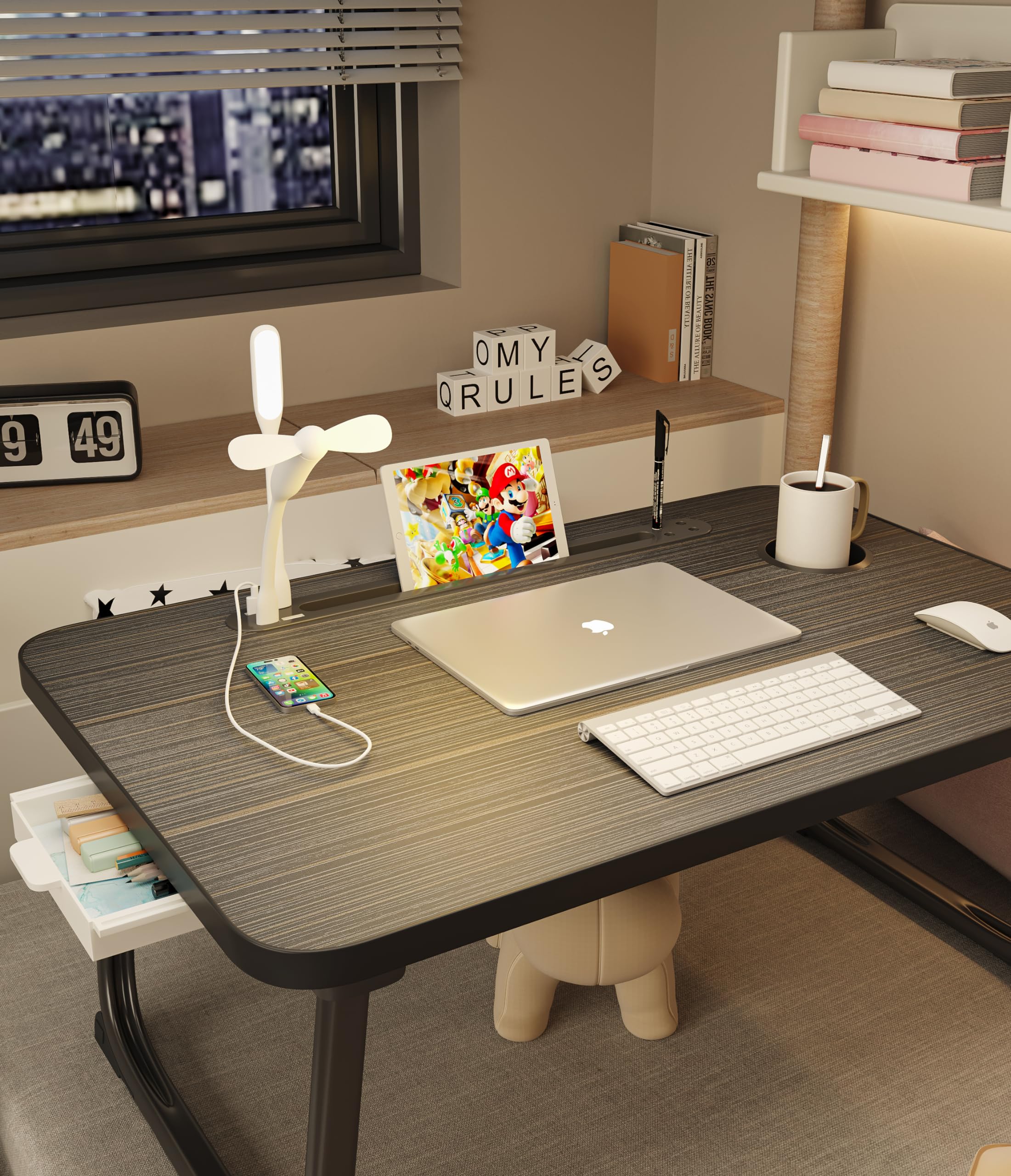 Foldable Laptop Desk with USB Charging Ports, LED Light & Storage Drawer - Portable Workstation for Bed, Sofa, Floor - Perfect for Home Office, Gaming & Remote Work