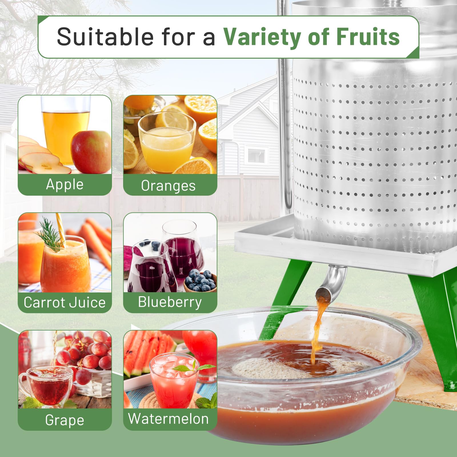 4 Gallon (15L) Mosakar Cross Beam Fruit and Wine Press - AISI 304 Stainless Steel Juice Extractor for Apples, Grapes & Cider Making - Perfect for Home Brewing, Winemaking & Fresh Juice Extraction