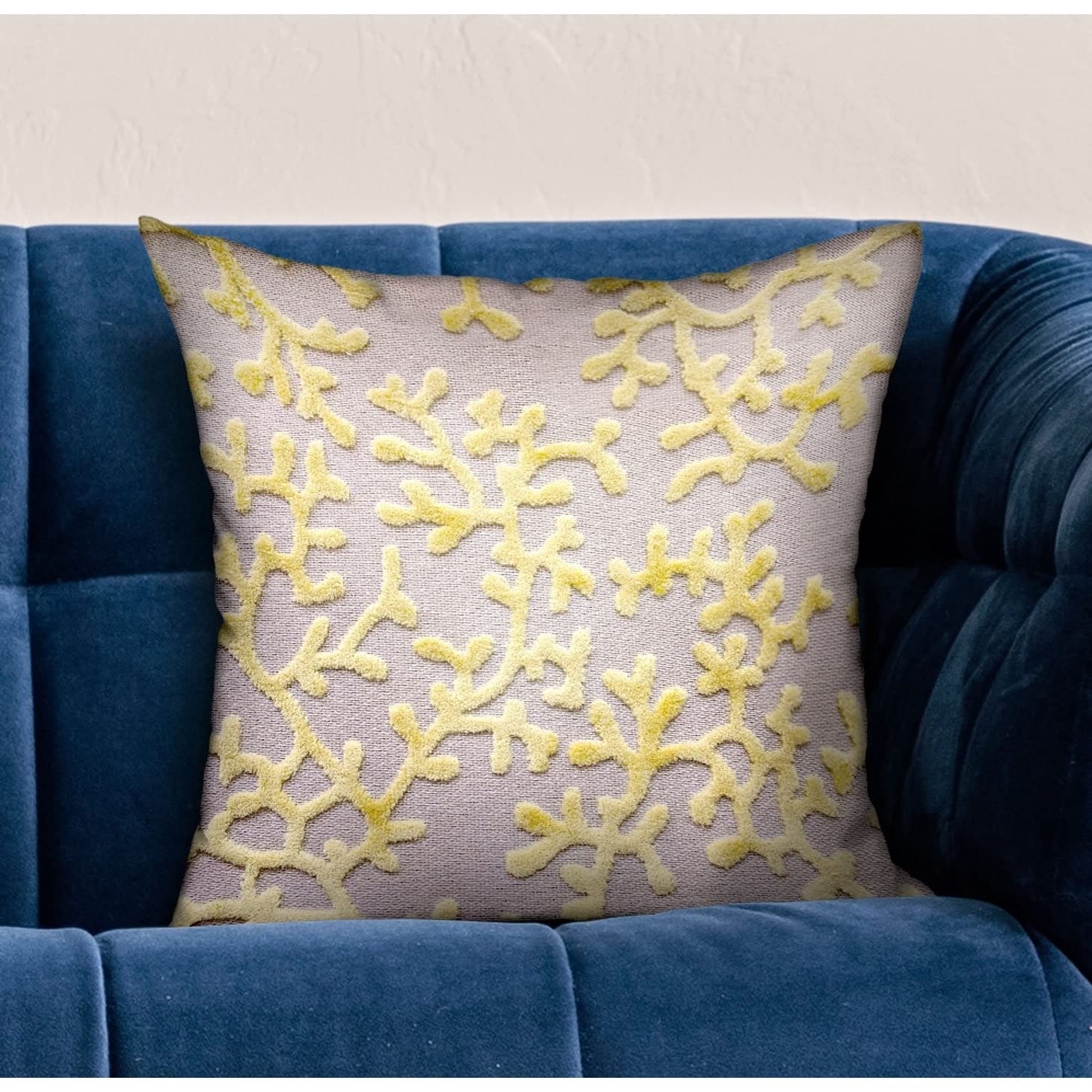 Luxury Floral Throw Pillow - Lemon Reef Yellow & Cream - Soft Decorative Cushion for Sofa, Bed, Living Room - Home Decor Accent Pillow