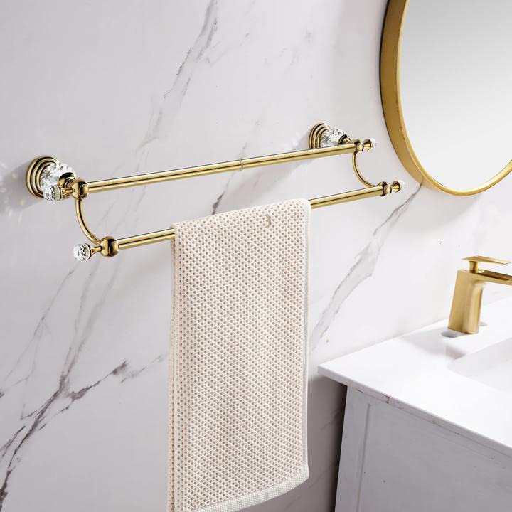 WINCASE Adjustable Gold Towel Bar 18-30 Inch - Crystal Double Towel Holder for Bathroom Wall Mount - Perfect for Spa, Hotel & Luxury Home Decor