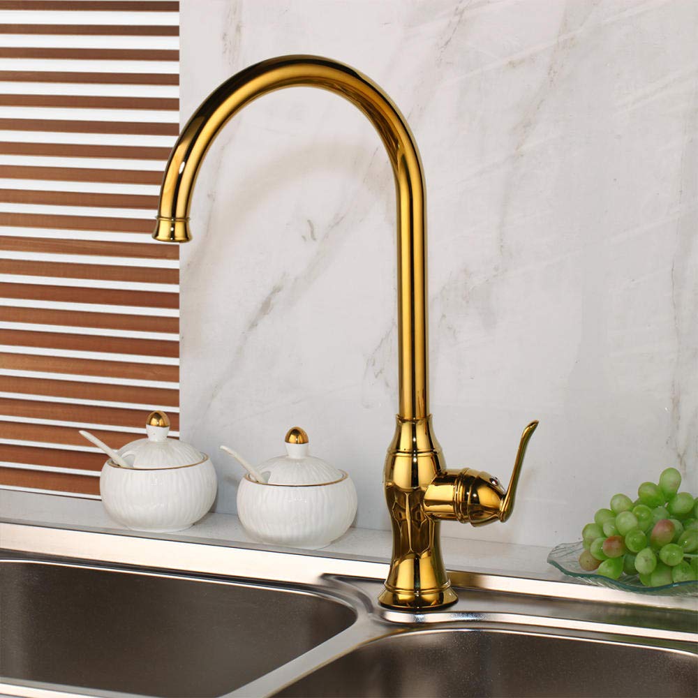 Premium Brushed Brass Kitchen Faucet - Gold Hot & Cold Water Mixer Tap with Pull-Down Sprayer for Sink & Vegetable Washing | Modern Luxury for Farmhouse & Contemporary Kitchens