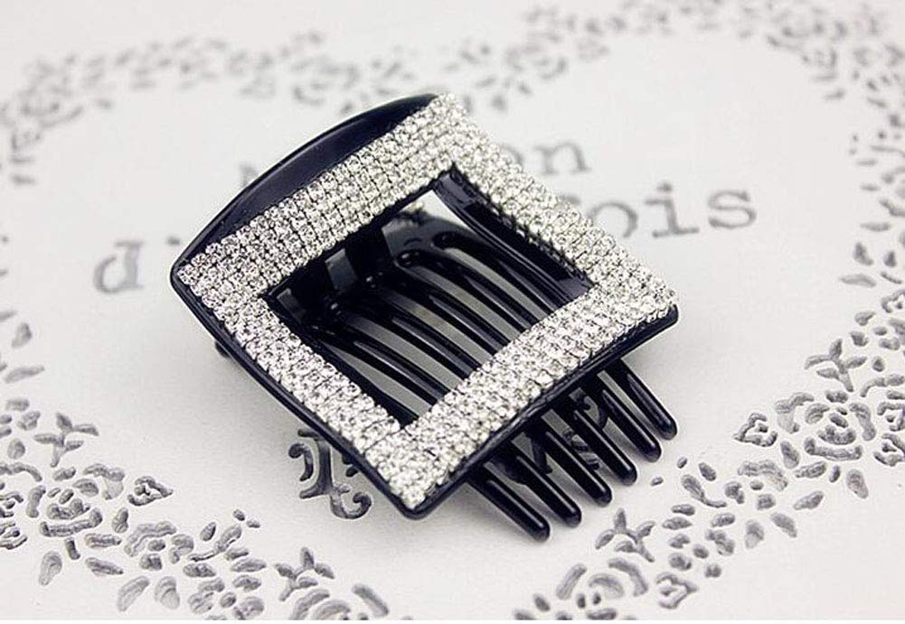 Elegant Rhinestone Hair Comb for Women - Crystal Hair Clip, Hairpin, Hair Grip - Square Black Headwear for Weddings, Parties & Special Occasions