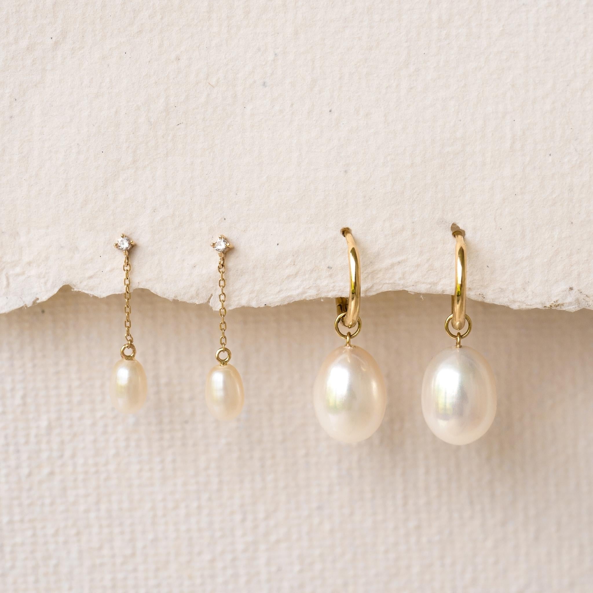 14K Gold Pearl Drop Earrings for Women - Elegant Dangle Earrings with Real Pearls - Perfect for Weddings, Parties & Special Occasions