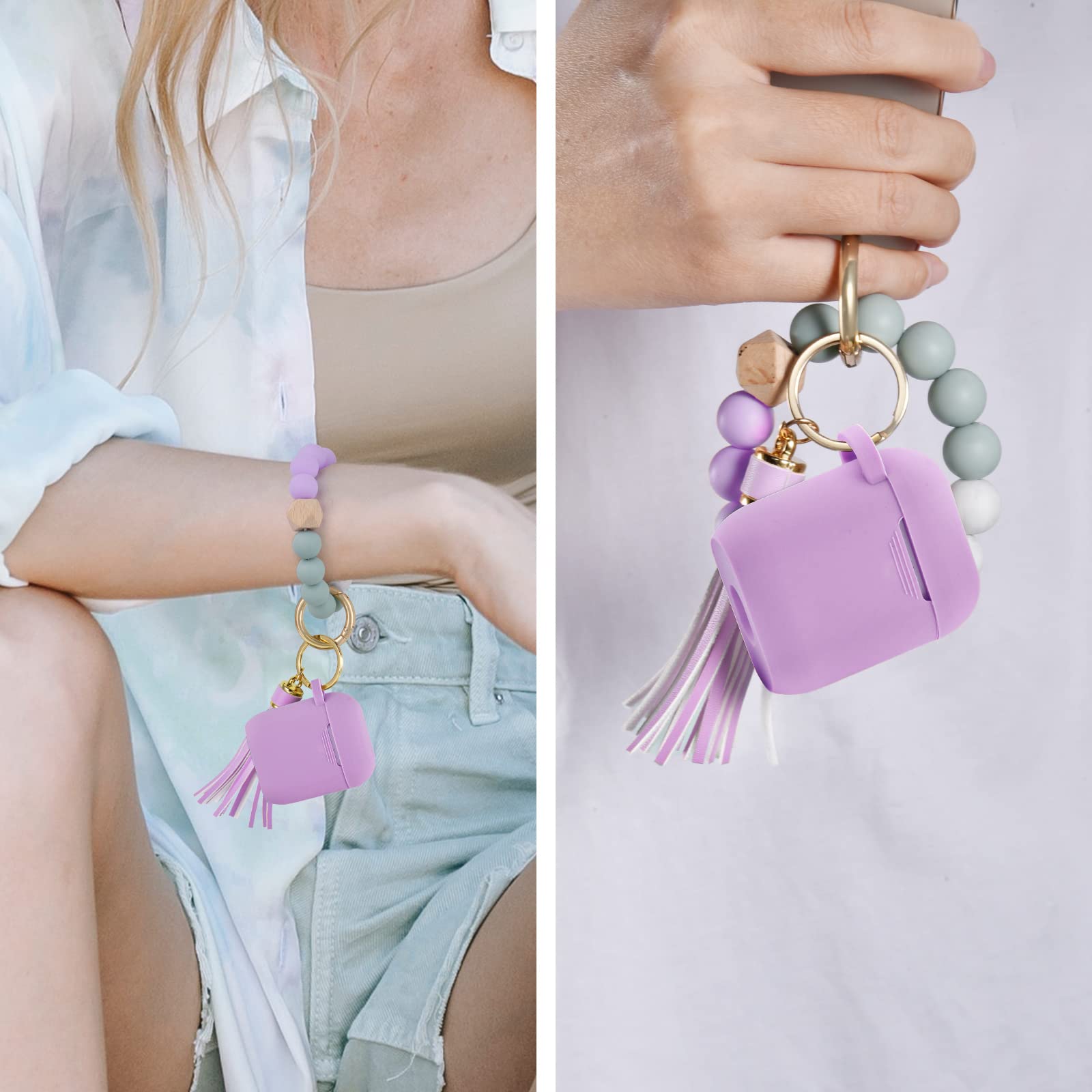 Cute Lavender Airpod 1/2 Case with Keychain - Protective Silicone Cover for Women | Travel & Gym Use