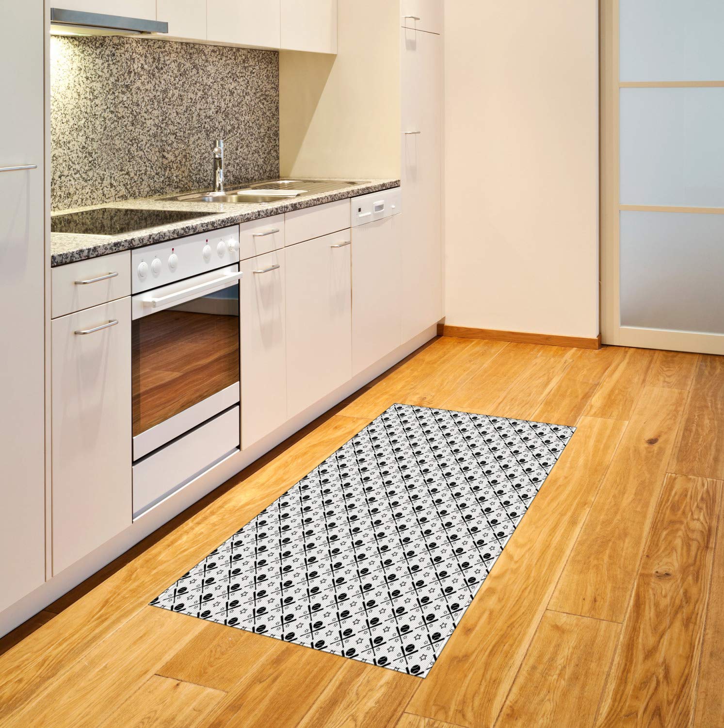 Ambesonne Baseball Area Rug - Stars, Bats & Balls Silhouette Design - Traditional Sports Themed Flat Woven Accent Rug - 2'6