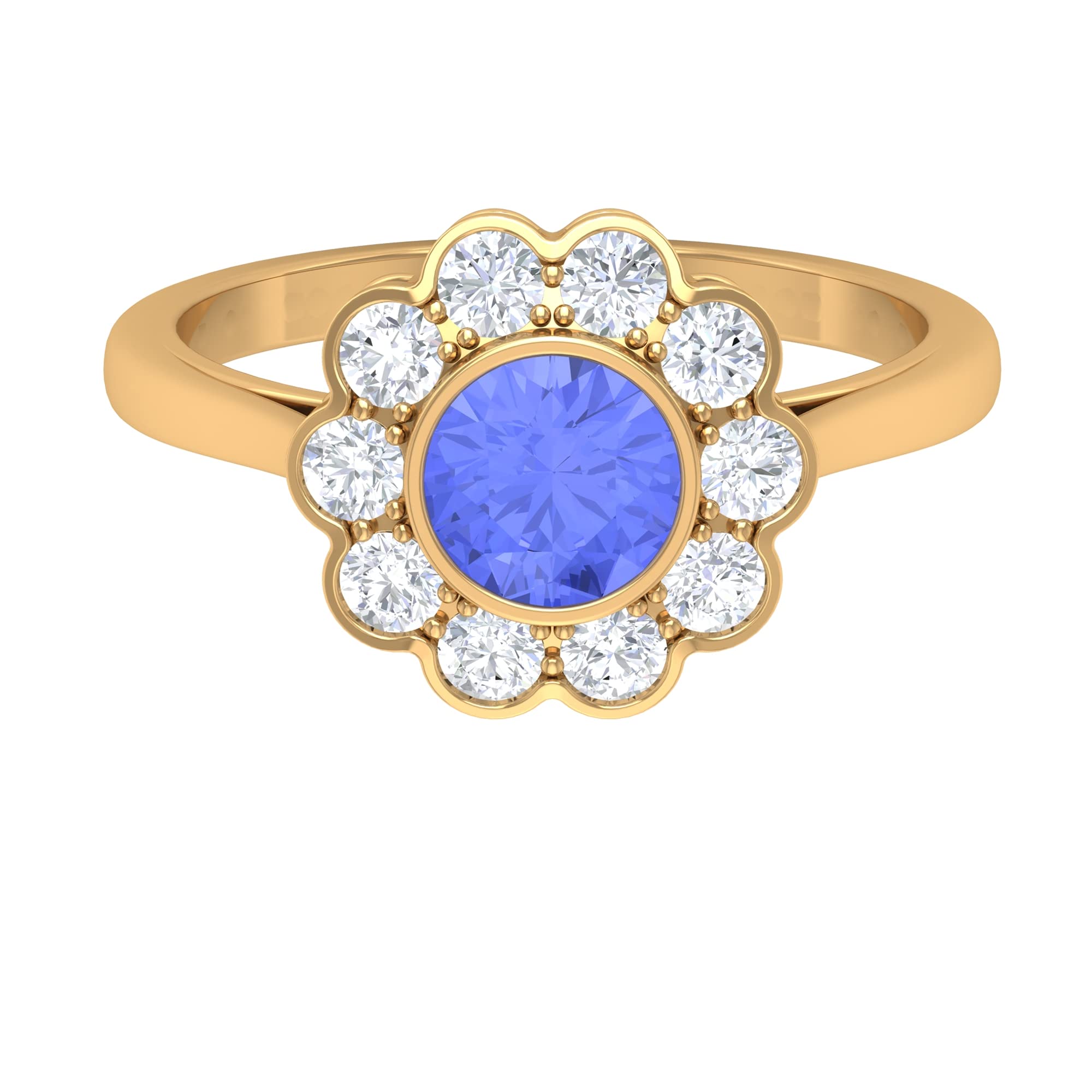 1.75 CT Tanzanite and Moissanite Engagement Ring - 14K Solid Gold Floral Halo Design for Women | Perfect for Proposals, Anniversaries & Special Occasions