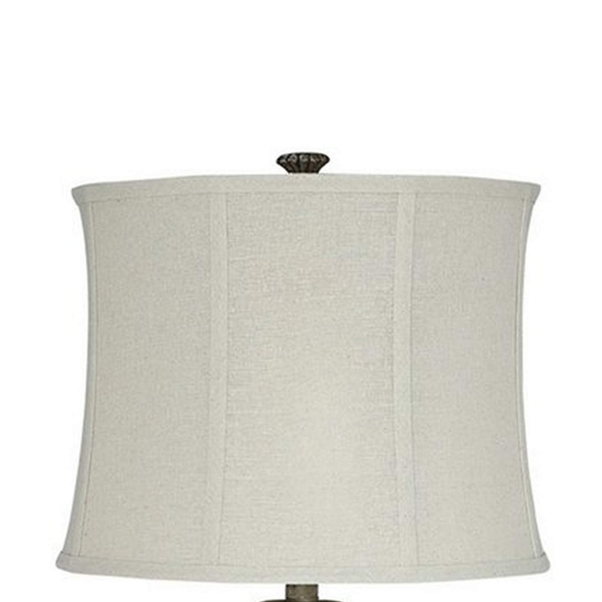 Benjara Pedestal Body Resin Table Lamp with Fabric Shade - Gray and White - Modern Home & Office Lighting for Bedroom, Living Room, Study