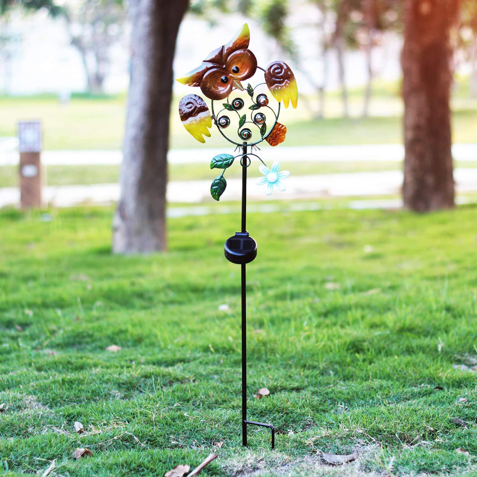 Solar-Powered Wrought Iron Owl Light - LED Outdoor Garden Decoration for Lawn, Pathway & Patio Lighting | Weather-Resistant Owl-Shaped Iron Lamp for Yard & Landscape Decor