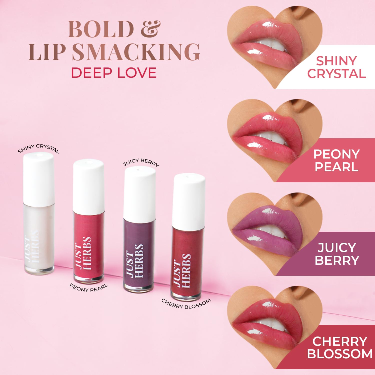 Just Herbs 4-in-1 Serum Infused Lip Gloss for Women - Non-Sticky, Hydrating & Glossy Lip Treatment (4g) | Perfect for Daily Moisture, Night Care & Makeup Looks