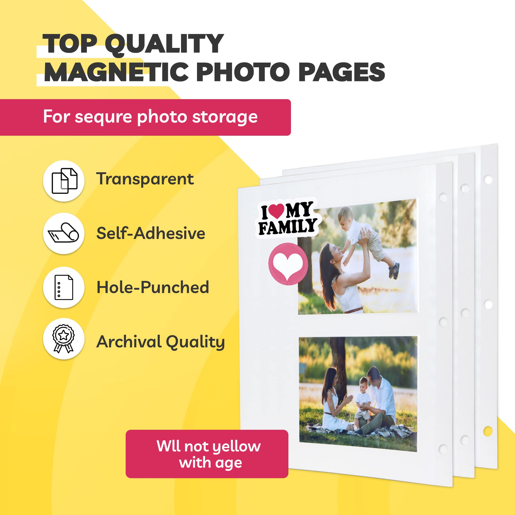 50-Pack 12x12 Self-Adhesive Photo Album Pages for 3 Ring Binder - Acid-Free Archival Quality Photo Sleeves & Refill Pages - Perfect for Scrapbooking, Family Memories, and Photo Organization