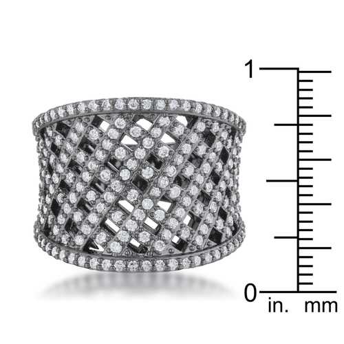 1.4 Carat Cubic Zirconia Hematite Wide Woven Style Ring for Women - Elegant Statement Jewelry for Parties, Weddings & Special Occasions
