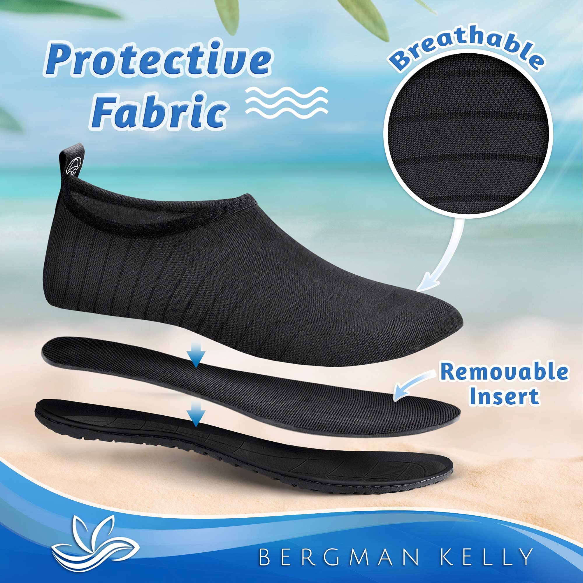 BERGMAN KELLY Men's & Women's Water Shoes for Swimming, Surfing & Beach - Quick Dry Barefoot Water Socks for Outdoor Adventures, Pool, Yoga & Aqua Fitness - Multiple Colors Available