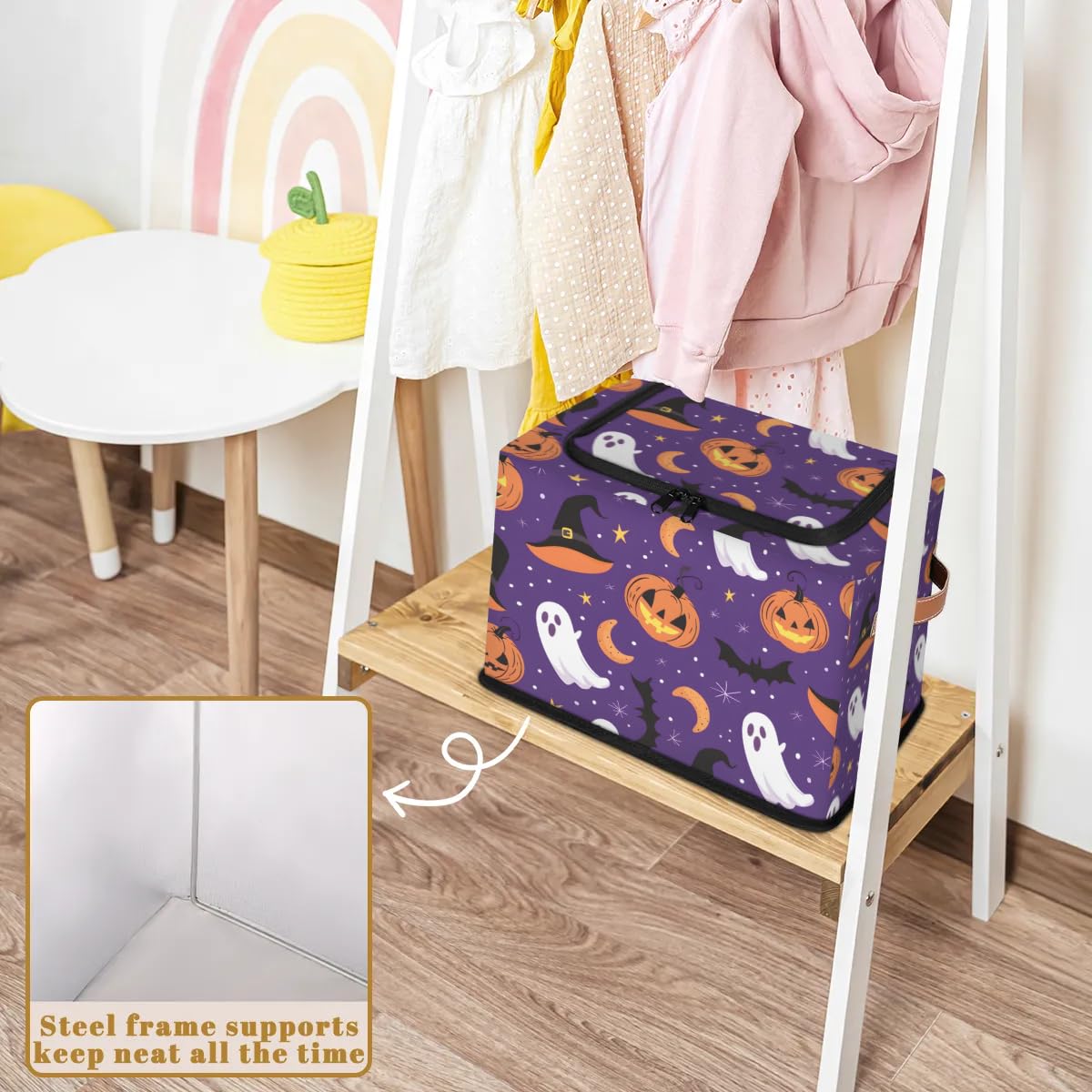 Halloween Ghost Storage Boxes with Sturdy Handles - 2 Pack Zippered Storage Bins for Clothes, Toys & Home Organization | Perfect for Seasonal Decor, Kids' Room & Party Supplies