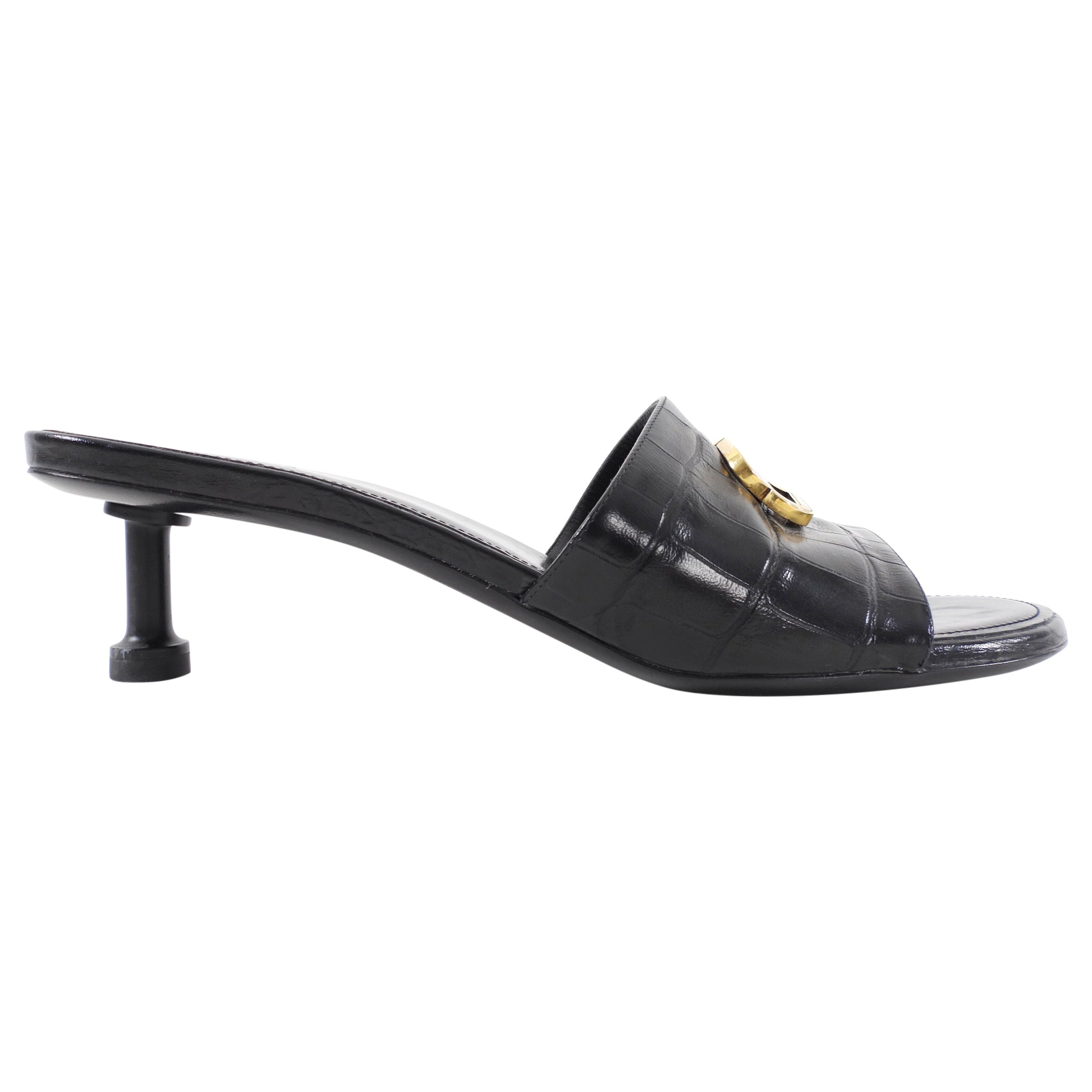 Balenciaga Black Embossed Leather BB Mules - Women's Designer Slip-On Shoes Size 40 | Luxury Comfort for Casual Outings & Office Wear