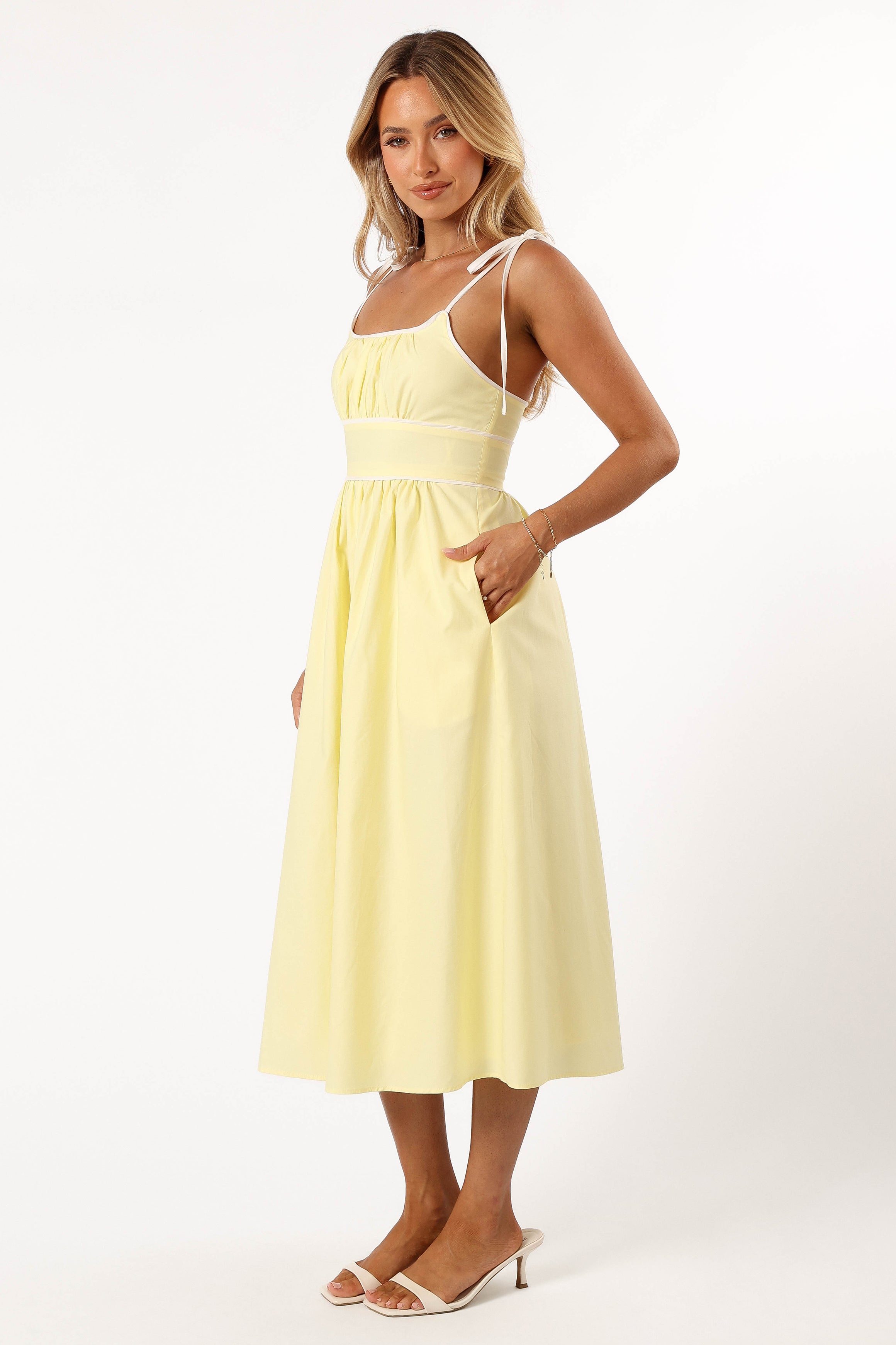 Women's Avi Sleeveless Midi Dress in Yellow - Summer Casual Flowy Dress for Beach, Vacation & Outdoor Events