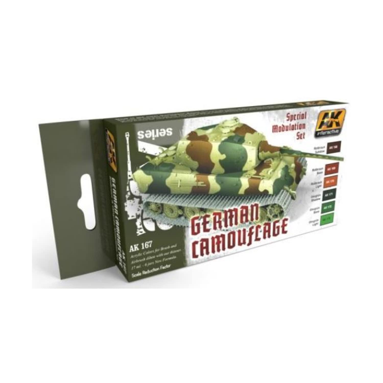 AK Interactive German Camouflage Green & Brown Modulation Acrylic Paint Set - 6 Colors (17ml Bottles) for Military Model Kits, Miniature Painting & Scale Modeling