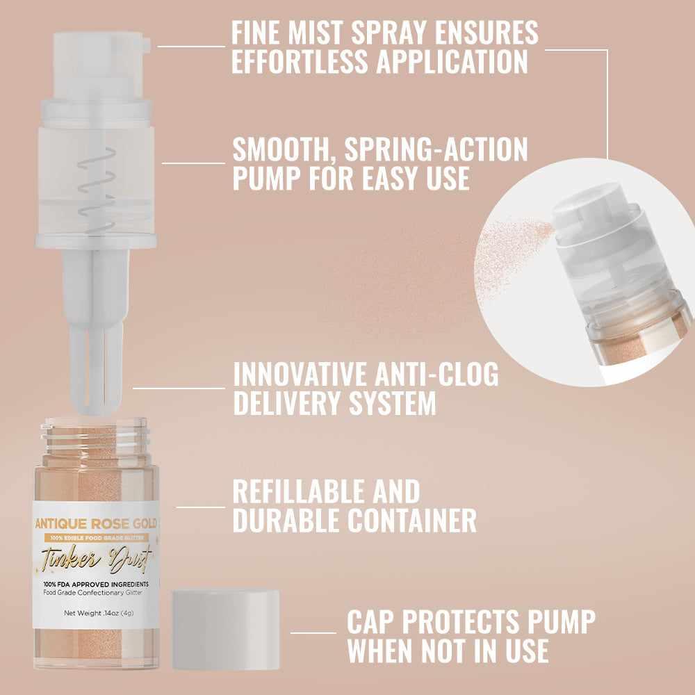 Antique Rose Gold Tinker Dust® Glitter - 4g Spray Pump for DIY Crafts, Nail Art & Cosmetics | Private Label Glitter Makeup Supplies for Professional & Home Use