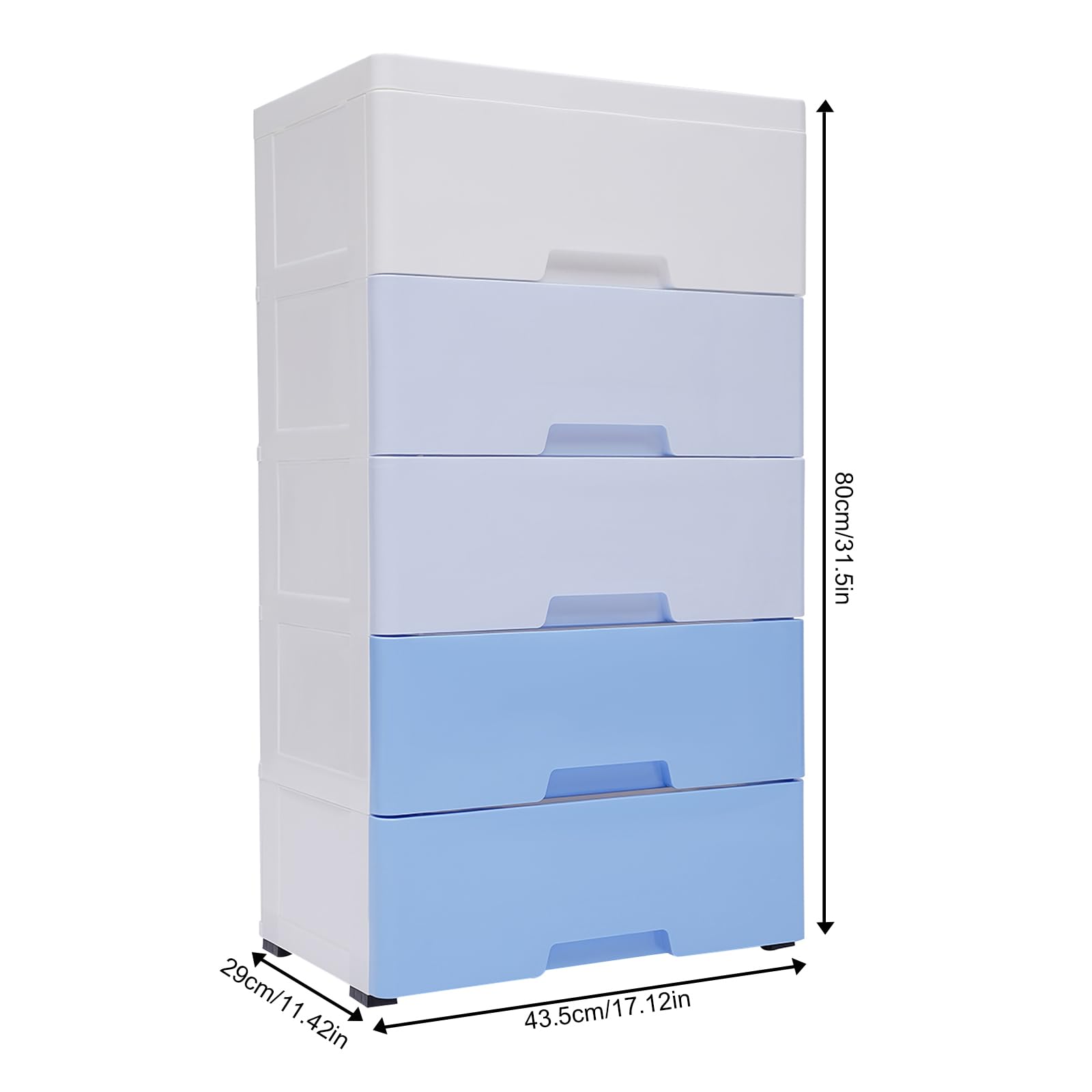 5-Drawer Plastic Storage Dresser Organizer for Clothes, Bedroom & Playroom - Gradient Blue (17.72 x 11.81 x 33.07 Inches) | Space-Saving Cabinet for Home, Office & Dorm Organization