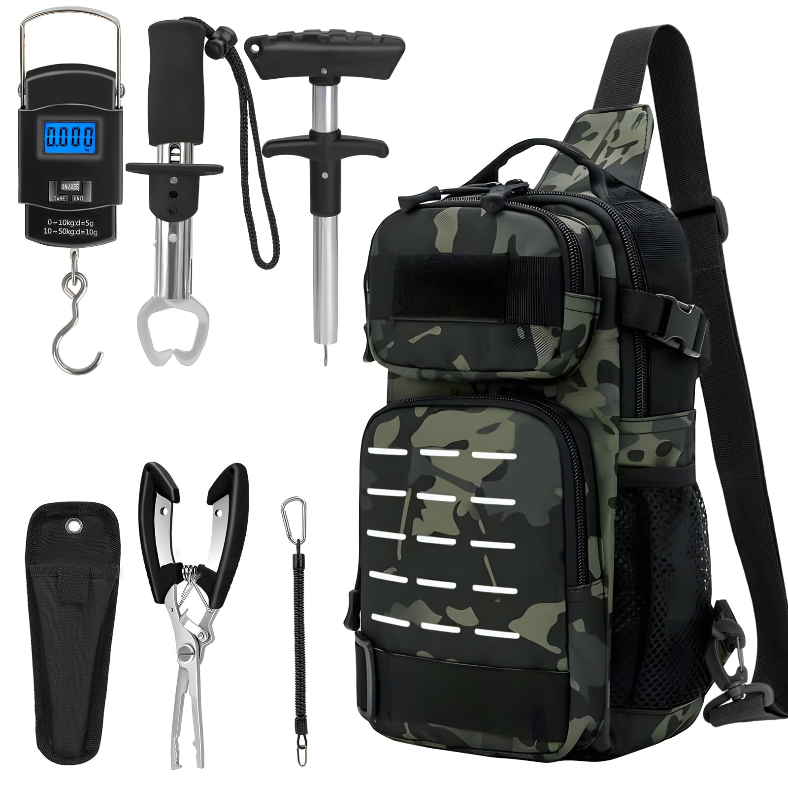 THKFISH 7-Piece Fishing Kit with Pliers, Hook Remover & Digital Scale - Perfect for Outdoor Fishing Trips