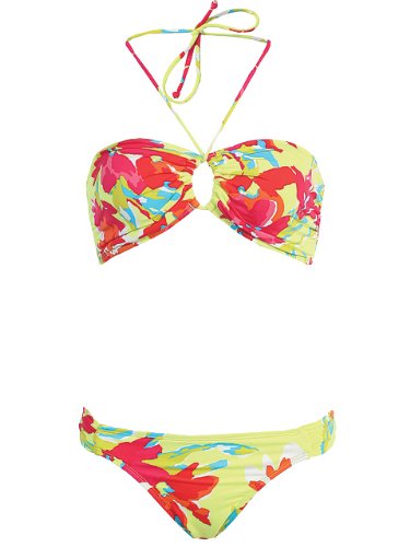 2 Piece Women's Red Floral Bandeau Bikini Swimsuit - Beach Vacation, Pool Party & Summer Fashion