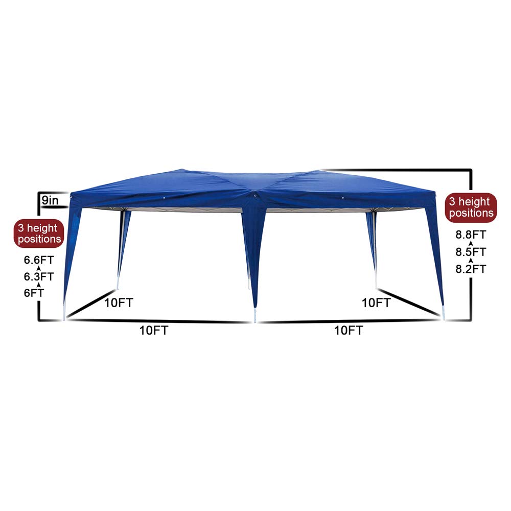 10' x 20' Heavy Duty Waterproof Pop Up Canopy Tent - Outdoor Party Gazebo with 4 Removable Sidewalls & 2 Bright Windows - Portable Folding Shelter with Carry Bag (Blue) - Perfect for Backyard BBQs, Camping, Weddings, and Outdoor Events