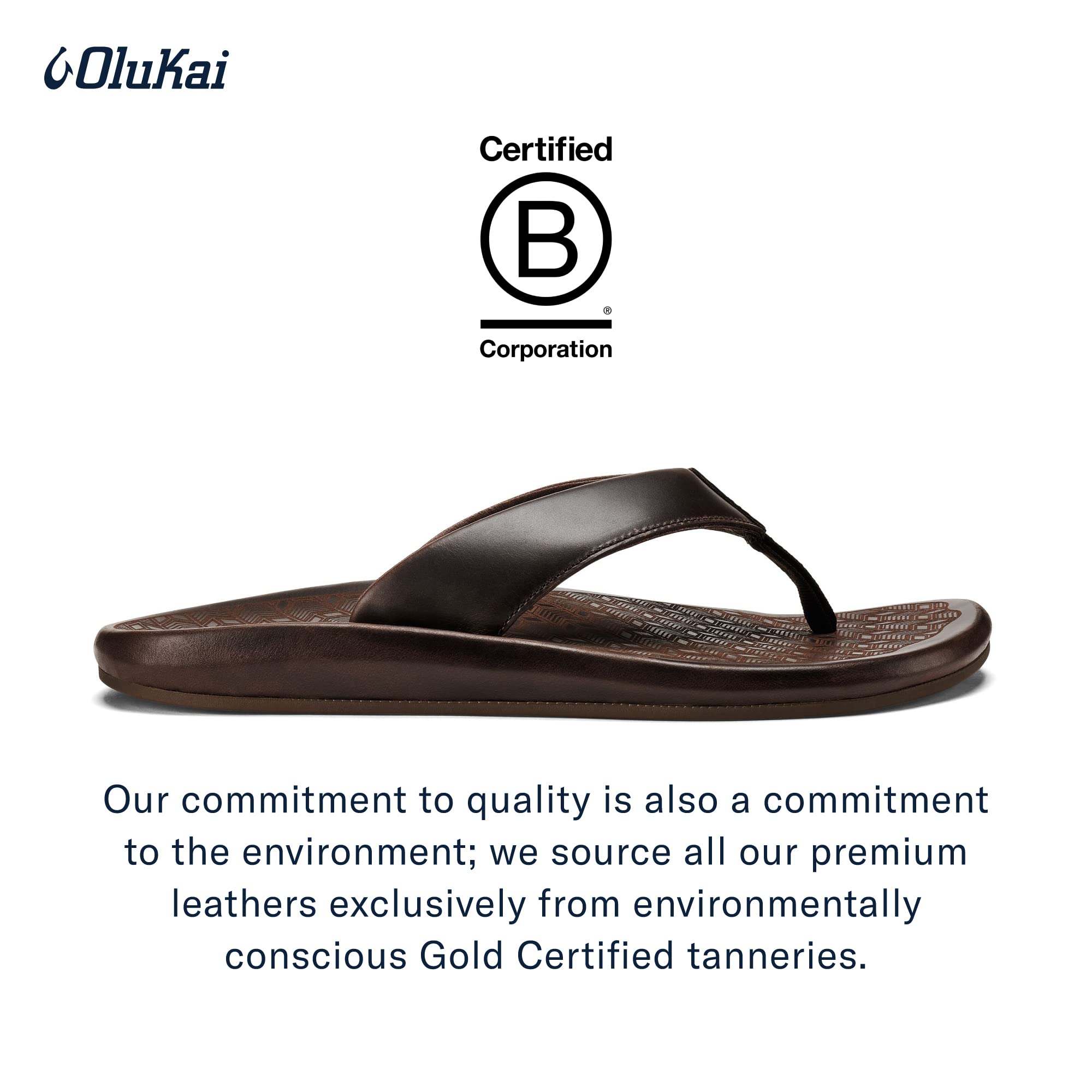 OLUKAI 'Ilikai Men's Leather Sandals - Premium Full-Grain Leather Flip-Flops with Anatomical Footbed, Cushioning & Wet Grip Rubber - Comfortable Slides for Beach, Pool, Travel & Casual Wear