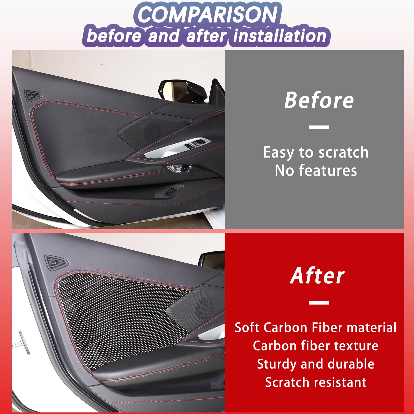 Premium Soft Carbon Fiber Inner Door Panel Cover Trim 2PCS - Compatible with Corvette C8 Stingray 2020-2023 - Black Carbon Decorative Sticker & Molding Accessories - Enhance Interior Style & Protect Door Panels from Scratches