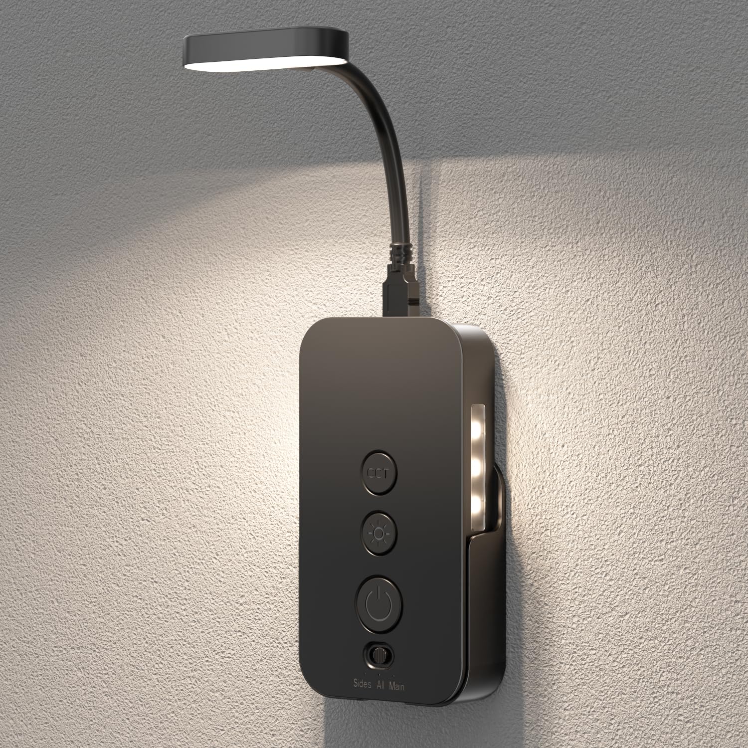 Ellasay Rechargeable LED Reading Light - 3 Color Stepless Dimmable Book Light with Timer, Portable Bedside Lamp for Night Reading, Detachable Wall Light for Bedroom, Study & Travel - Black